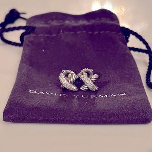 David Yurman Petite X Stud Earrings in Sterling Silver with Pavé Diamonds